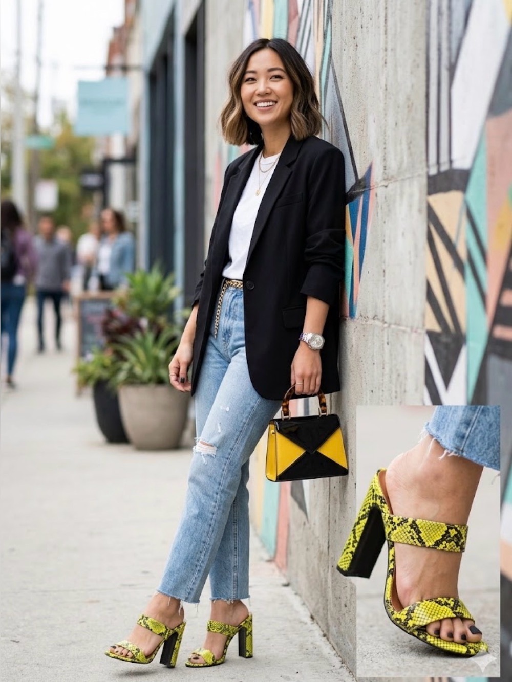 Yellow Snake-Print Strappy High Heel Sandals - Picture 2 of 4